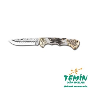 Bora 210 Ergonomik Yuvarlak Uçlu Boynuz Saplı Gravürlü Çakı